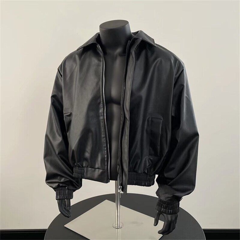 潮2025美式男生皮衣外套高级感痞帅机车棒球服高街时尚翻领皮夹克,男装夹克,星座601-1