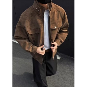 pu皮外套男春秋高级感痞帅立领工装男装皮衣夹克男款衣服J88