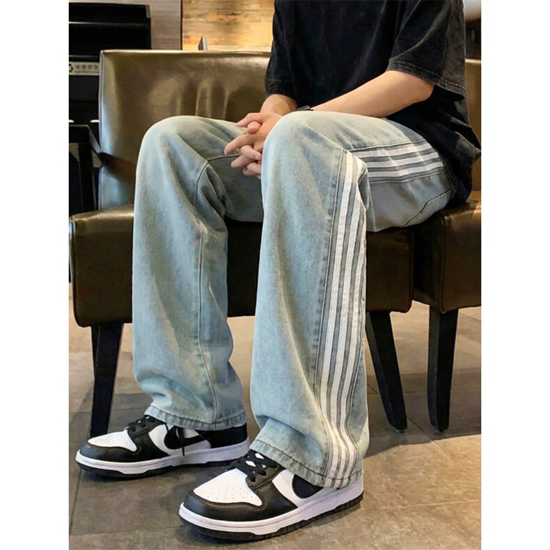 2026新款条纹潮流秋冬装美式高街宽松直筒牛仔裤男款休闲条纹裤,男装牛仔裤,星座302A-2