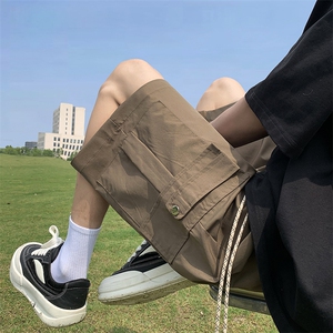 港风夏款男短裤工装织带大口袋拼接宽松直筒五分短裤D276 P35图片