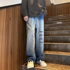 k1059-p55-控78M-5XL宽松大码发泡印花多口袋港风高阶黑暗牛仔，男装牛仔裤，星座116