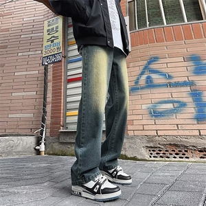 美式牛仔裤男韩版潮流染黄泥高街2024冬季ins直筒长裤RK1306-P51图片