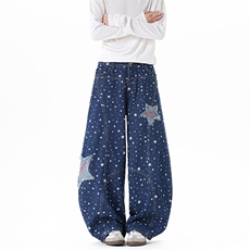 【现货】XZ1218BK7895特价P54美式复古星星印花贴布牛仔裤，男装牛仔裤，星座1218（原611-3）