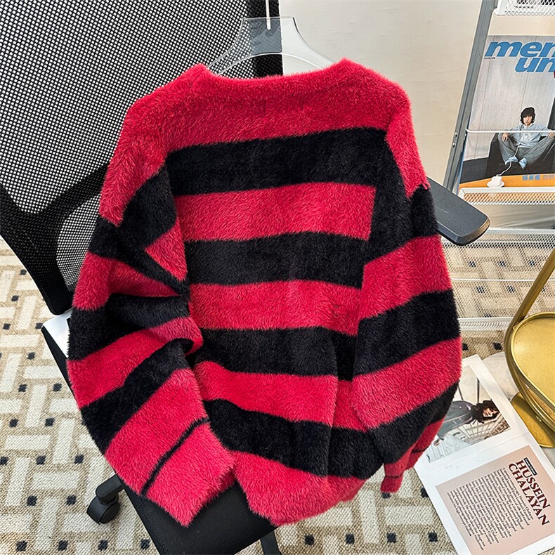 美式复古条纹破洞毛衣宽松仿貂毛慵懒cleanfit针织衫MY09544-P60,男装针织衫/毛衣,星座308B-1