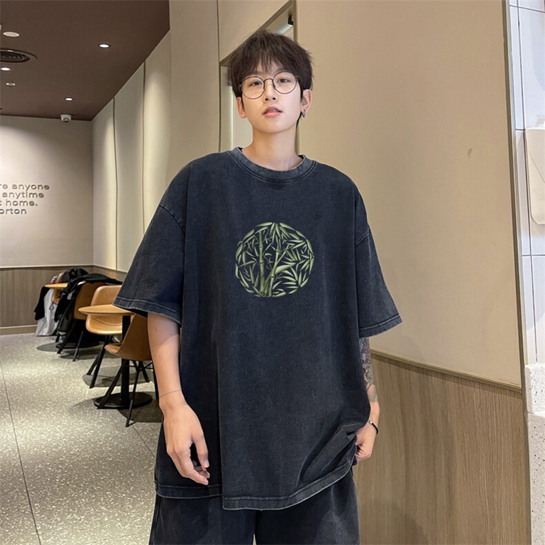 量大优供视频240g重磅美式炒雪花水洗做旧短袖t恤STX530-特P25,男装T恤,电商B371