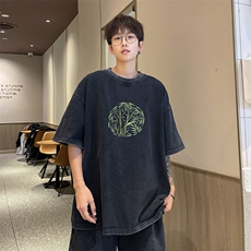 量大优供视频240g重磅美式炒雪花水洗做旧短袖t恤STX530-特P25，男装T恤，电商B371
