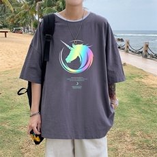 YT26138-P30亚麻短袖t恤男大码五分袖男宽松七分袖港风模特，男装T恤，电商A040
