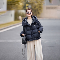 连帽格子撞色超保暖羽绒服，女装羽绒服，衣佳和