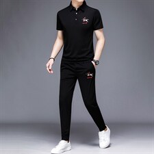 上衣裤子短袖纯色2023年翻领休闲夏季中年套装时尚HP516，男装休闲套装，电商B212（原钱塘6029）