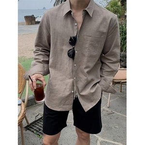 亚麻薄款长袖衬衫男夏季韩版宽松休闲防晒衬衣外套C033-P45图片