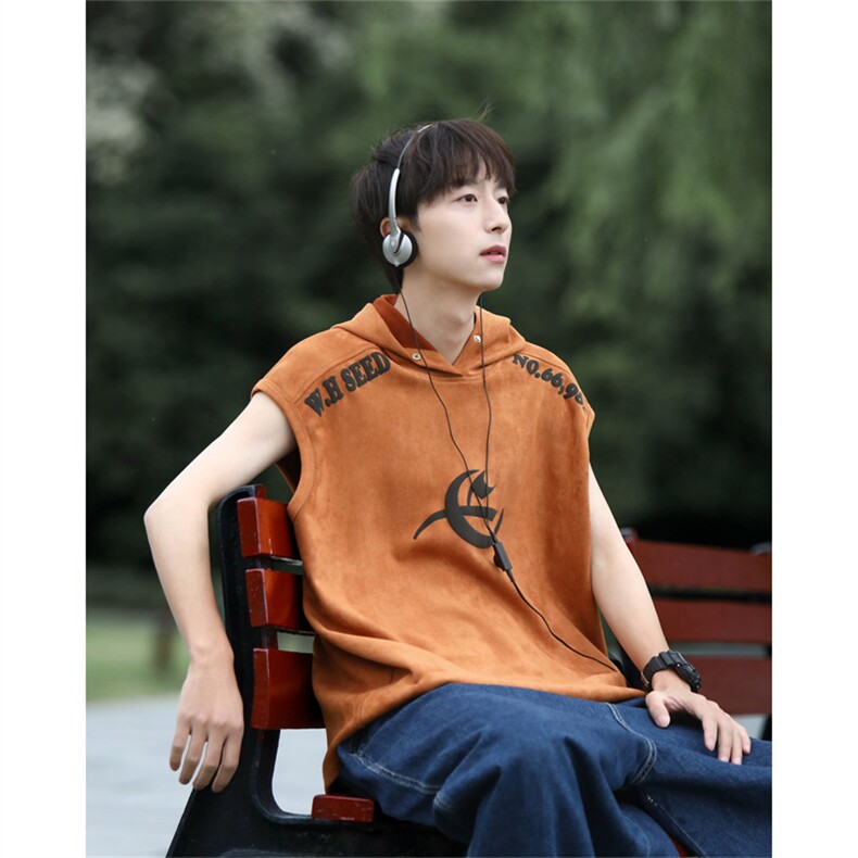 麂皮绒连帽背心坎肩男T恤美式港风JLB2331-P40控58,男装T恤,电商B370
