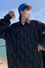 C8026/P40春装新款现货港风印花宽松简约衬衣男潮流衬衫上衣潮，男装衬衫，电商A141