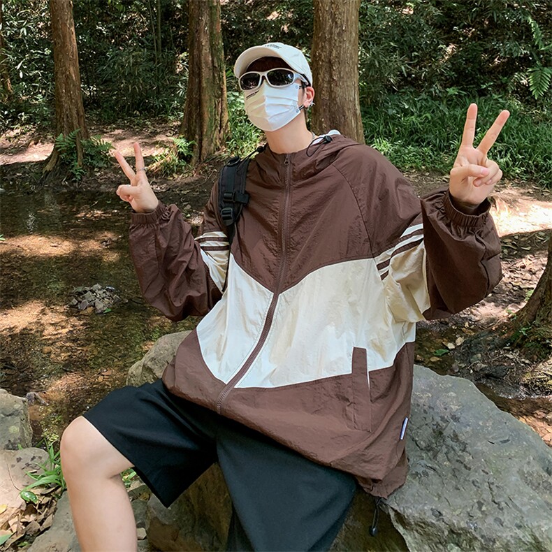 夏季薄款拼色防晒衣日系皮肤衣男女户外宽松休闲外套F07014-P43,男装夹克,星座308B-2