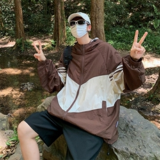 夏季薄款拼色防晒衣日系皮肤衣男女户外宽松休闲外套F07014-P43，男装夹克，星座308B-2