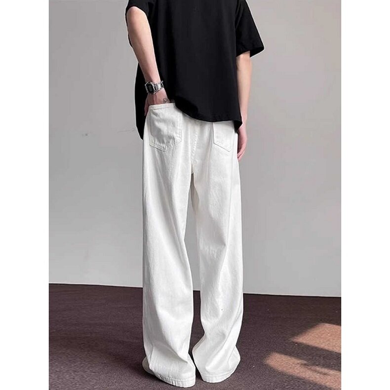 复古白色牛仔裤男女2025夏季基础纯色直筒裤宽松休闲裤子KG958,男装牛仔裤,星座1116A（原606A-3）
