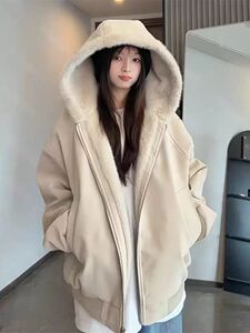 现货(网图)连帽座山雕荔枝纹皮拼兔毛美式情侣外套 313B-PM01-P85图片