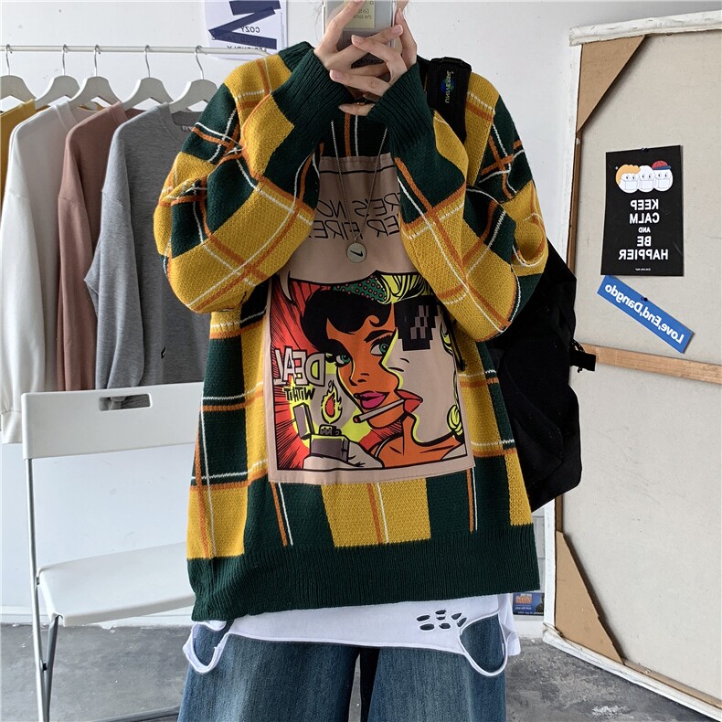 秋冬趣味印花情侣毛衣韩版宽松潮流格男女套头ins针织衫T810-P80,针织衫/毛衣,星座1501