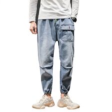 2020马切达秋季新日系大码潮男九分纯色松紧腰牛仔裤K293-P50，男装牛仔裤，电商A001