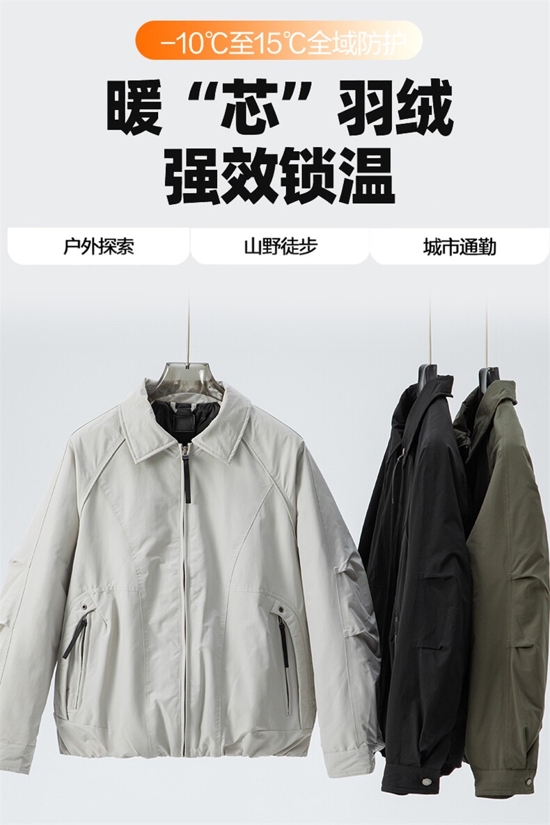 白鸭绒90轻薄羽绒服男冬季简约夹克宽松休闲翻领外套,男装夹克,星座914