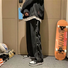 牛仔裤直筒宽松坠感阔腿裤高街嘻哈网红潮流百搭排扣裤NK090-P40，男装牛仔裤，星座1008-2