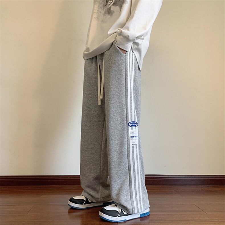 港风条纹休闲裤男宽松直筒拖地裤束脚裤卫裤KP717P35,男装休闲裤,星座1204-3