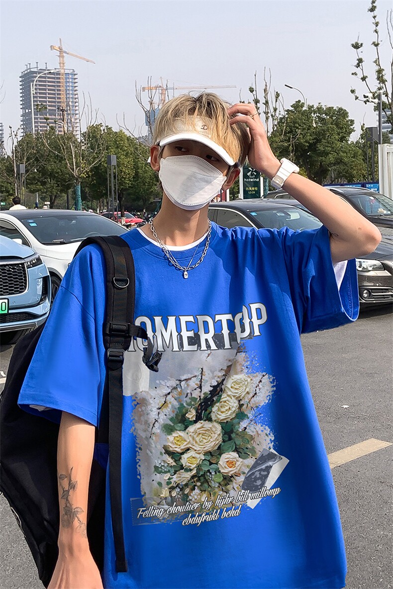 港风油画花朵创意印花夏季重磅落肩袖短袖t恤B239-1271-P28,男装T恤,星座514-2(原B239)