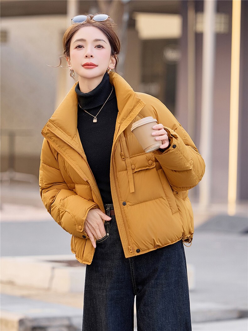 时尚洋气短款立领白鸭绒羽绒服女2025冬新款韩版设计感,女装羽绒服,余墨