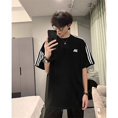 抖音得物供货240克宽松纯棉美式潮牌印花三杠全带短袖T恤AT1403，男装T恤，电商A443