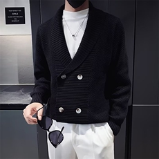 重磅针织外套男士青果领双排扣毛衣保暖秋冬季新款开衫！MY3475，男装针织衫/毛衣，星座601-2