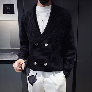 重磅针织外套男士青果领双排扣毛衣保暖秋冬季新款开衫！MY3475图片
