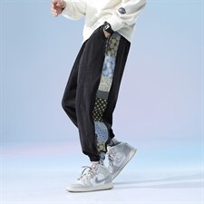 日系2024秋冬款撞色拼接灯芯绒束脚运动休闲潮牌卫裤8801-P50控69图片