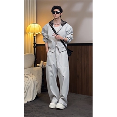 2026春季休闲连帽宽松夹克弯刀长裤套装W368-P128K368-P78(网图，男装夹克，电商B267