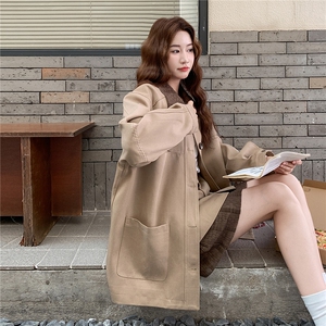 撞色拼接卡其色上衣蕾丝短裙套装女2025秋季新款小个子超火两件套图片