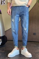 社会小伙潮牌弹力修身破洞牛仔裤休闲男士小脚裤C208-6785-特P48，男装牛仔裤，电商C208