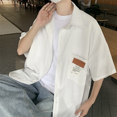 夏季日系宽松短袖衬衫港风冰丝薄款休闲工装衬衣潮美式H226/P35，男装T恤，钱塘713