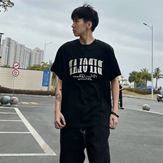 万针全刺绣工艺抖音得物高品质260克重磅纯棉双纱美式高街短袖T恤，男装T恤，电商A486