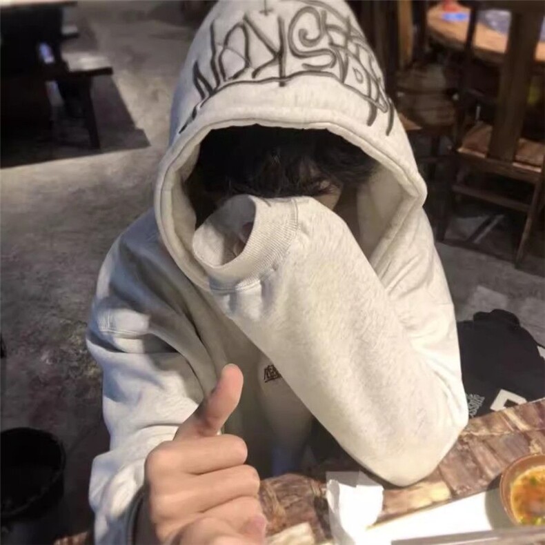 刺绣美式复古字母连帽卫衣男款春秋季宽松休闲情侣装外套帅气上衣,女装短外套,四季星座505