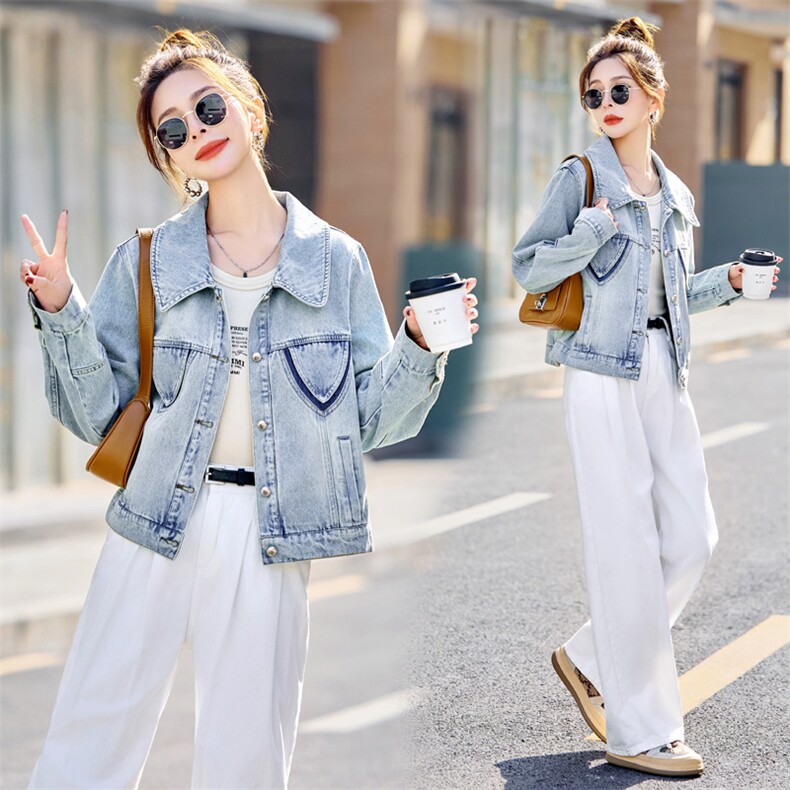 蓝色牛仔短款外套女2025春秋新款时尚百搭休闲小个子牛仔开衫上衣，女装短外套，靓星雨