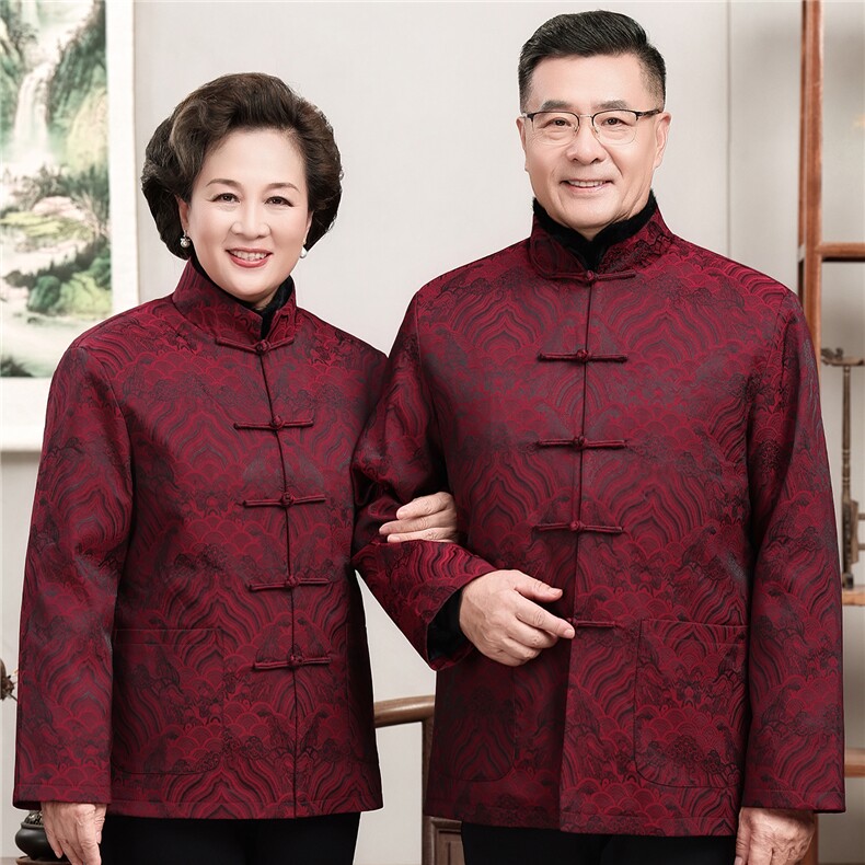 主推现货中老年婚宴喜庆唐装冬加绒可拆卸内胆爷爷风唐装外套,男装民族服装,钱塘723