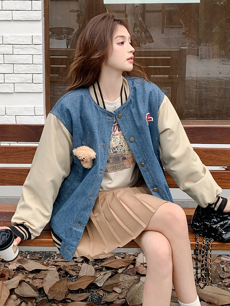 雪景牛仔加棉棒球服外套（玩偶可拆卸）显瘦百搭时尚,女装棉衣/棉服,天使之佳话