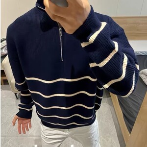 1506A/G50070/P50日系毛衣男女秋装慵懒复古软糯套头拉链针织衫图片