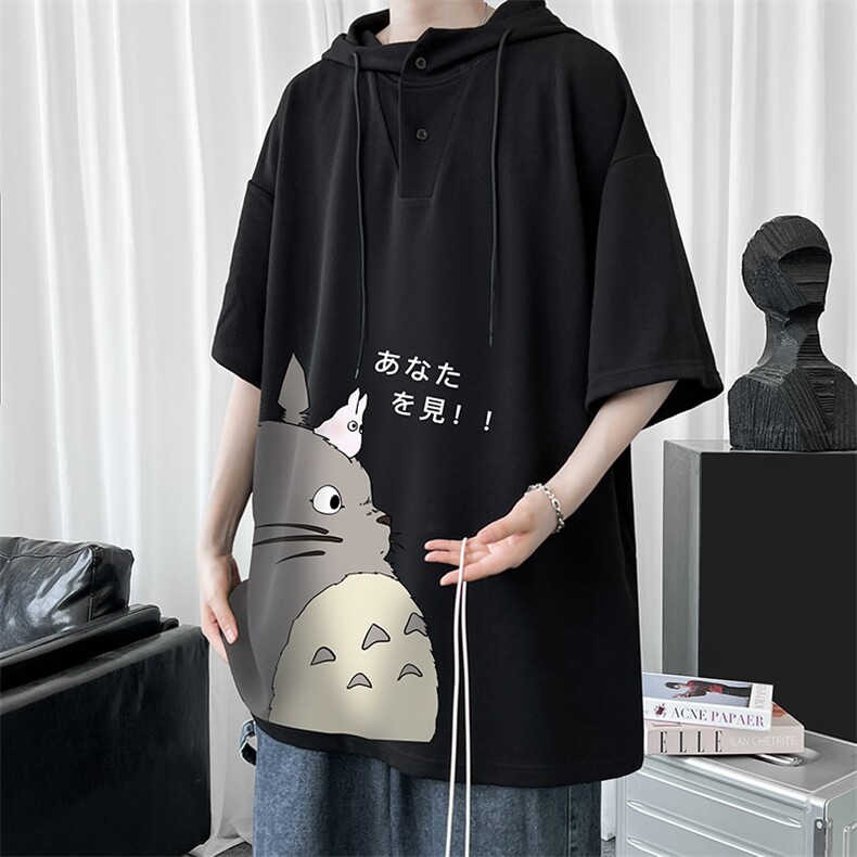 LD54150-P45连帽短袖t恤男大码胖子带帽五分袖中袖,男装T恤,电商A040