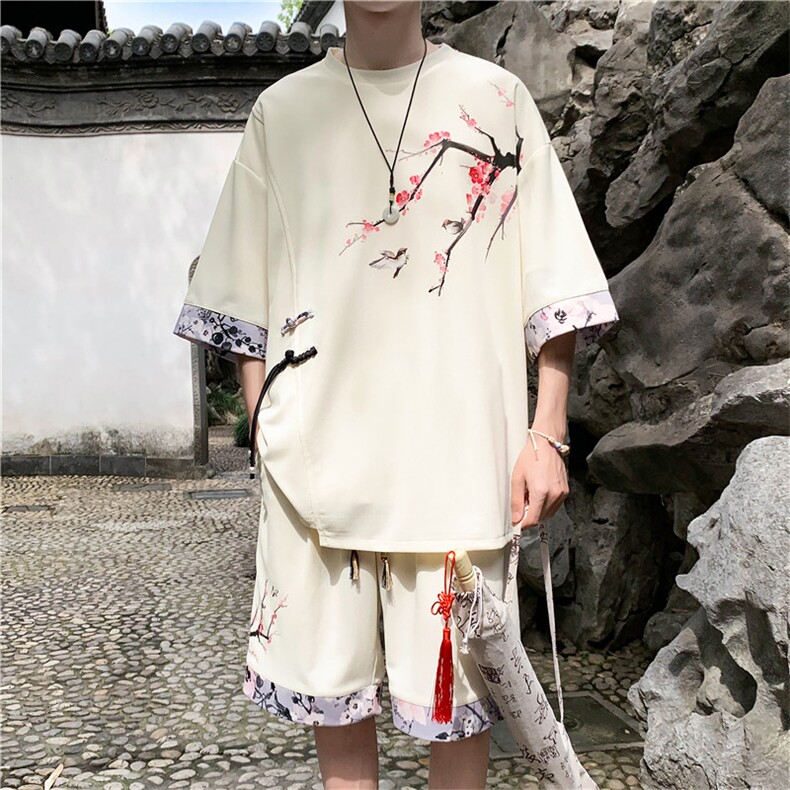 新中式风两件套夏季新中式禅意短袖t恤男套装A436-D220-P52，男装休闲套装，电商A436