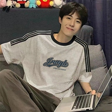 夏季美式高街重磅纯棉三条杠织带撞色男女短袖T恤ZD336-特P30，男装T恤，电商A486