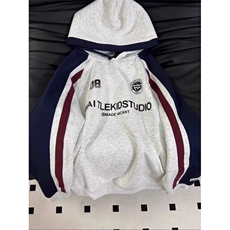 美式复古慵懒风撞色卫衣拼接条纹情侣外套513AWY2788常规35加绒45，女装短外套，星座513A