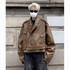 美式高街机车服皮衣男痞子帅气2024春季新款ins外套W5257-P95，男装皮衣，星座412-3