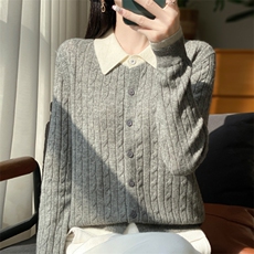 女士假两件开衫秋冬保暖简约休闲舒适羊毛，女装羊毛衫，昭美羊绒