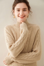 初秋潮流显瘦女士半高领阿兰花羊绒衫，女装羊绒衫，暖珍羊绒