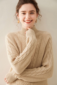 初秋潮流显瘦女士半高领阿兰花羊绒衫图片