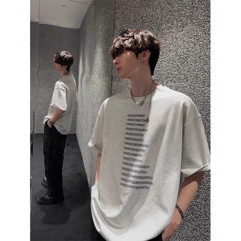 全棉常规纯色日常宽松型青少年落肩袖圆领ins潮牌印花短袖T恤,男装T恤,星座506A